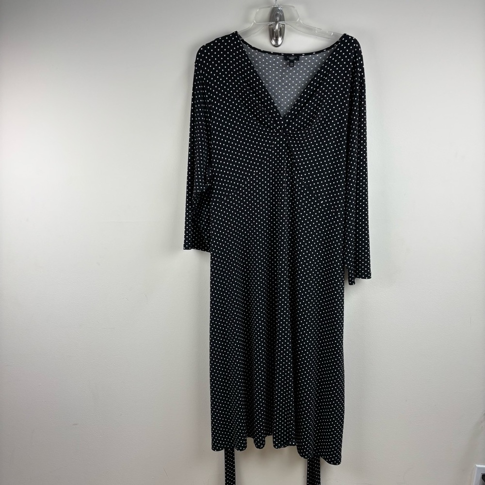 Talbots Black polka dot jersey knit tie waist dress size 22W classic timeless